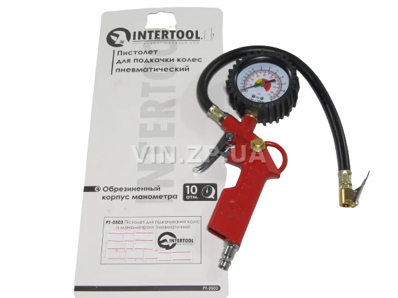 Пистолет подкачки шин INTERTOOL пневматический с манометром, до 10 Атм шланг 37 см 3
