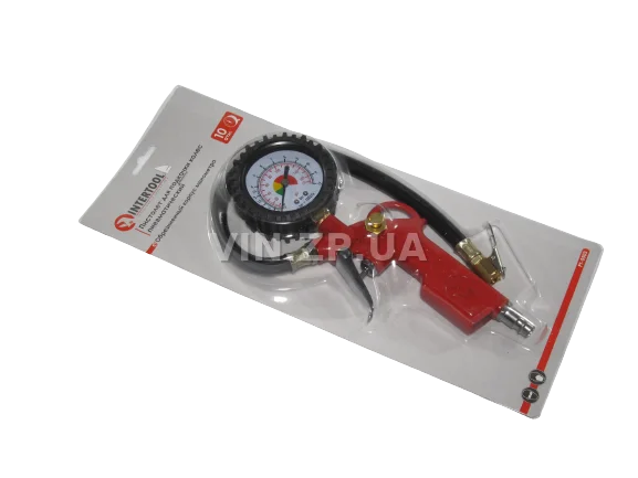 Пистолет подкачки шин INTERTOOL пневматический с манометром, до 10 Атм шланг 37 см