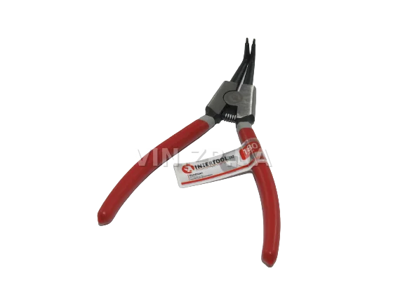 Щипцы снятия установки стопорных колец INTERTOOL 180 мм, изогнутые на разжим