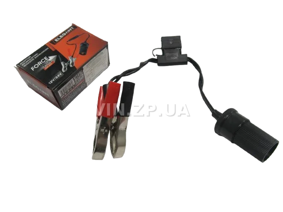 Гнездо переходник прикуривателя ELEGANT 12/24 V, 15 Амп, с предохранителем и крокодилами на АКБ