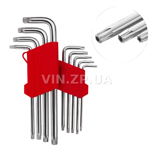 Набор ключей torx "звёздочка" INTERTOOL 9шт, длинные, Т10-Т50, CrV 2