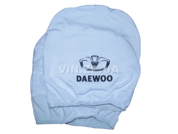 Чехлы на подголовники VRN белые "DAEWOO", комплект 2 шт