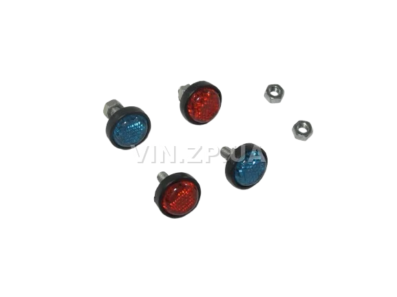Болт номерного знака со светоотражателем, красный+синий ELEGANT М 4 х 15 х 1.25, к-кт 4шт 4