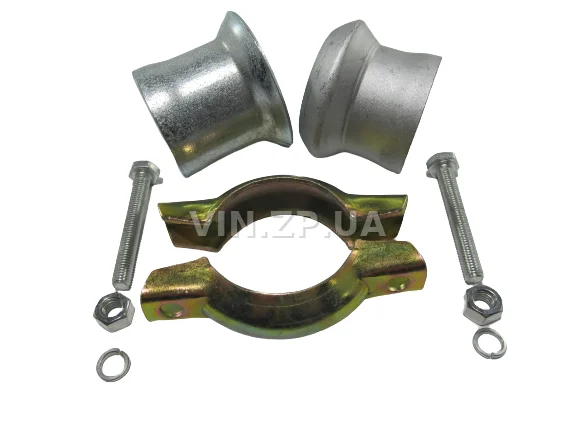 Хомут глушителя с патрубками Ф51-54мм СпецКомплект в сборе с фланцами 2