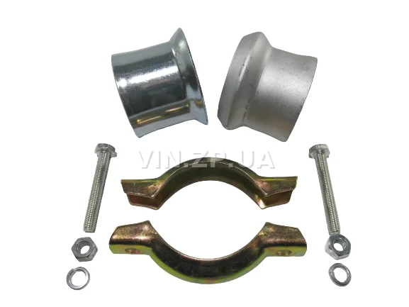 Хомут глушителя с патрубками Ф61-64мм СпецКомплект в сборе с фланцами 2