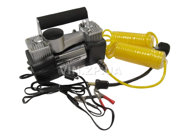 Компрессор автомобильный ELEGANT 300 Вт, 2-поршня ,10 Атм, 90 л/мин, зажимы на АКБ, спиральный.шланг до 7.5м, провод 3м 2