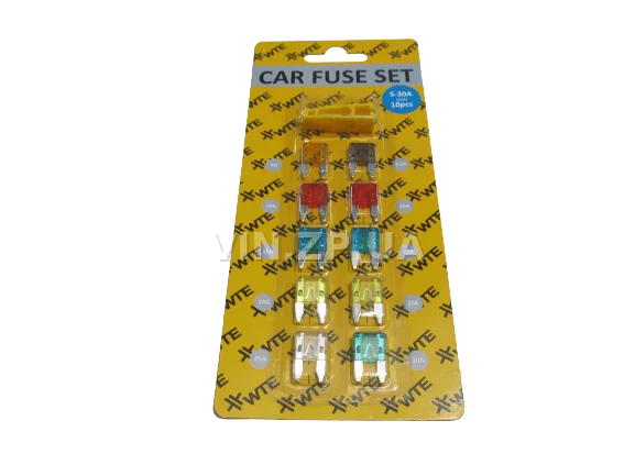 Предохранители Евро мини 5-30 Амп WTE комплект 10 шт, с пинцетом