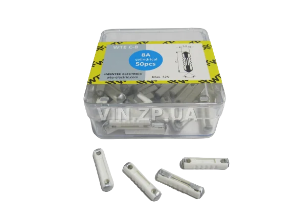 Предохранители 8 Амп WTE цилиндрические, пластик, комплект 50 шт