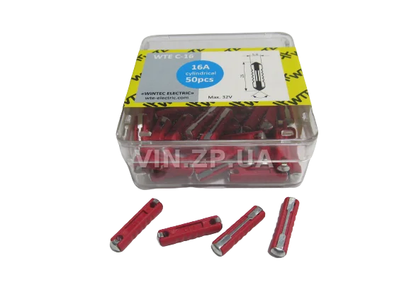 Предохранители 16 Амп WTE цилиндрические, пластик, комплект 50 шт