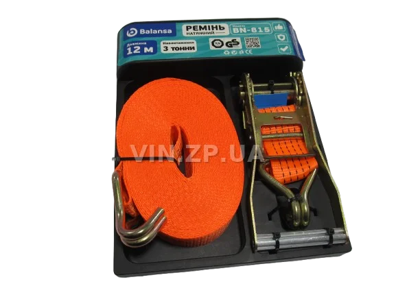 Трос ремень стяжной груза BALANSA 3.0 т, 12 м х 46 мм, с храповим механизмом
