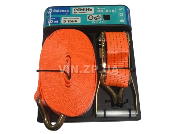 Трос ремень стяжной груза BALANSA 5.0 т, 10 м х 50 мм, с храповим механизмом