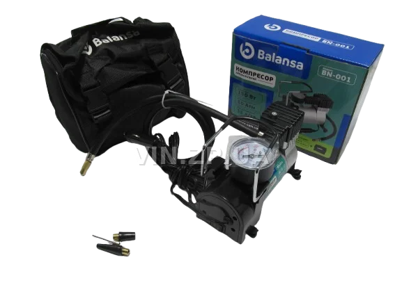 Компрессор автомобильный BALANSA 150 Вт, 10 Атм, 35 л/мин, в прикуриватель, шланг 1м , провод 3м 4