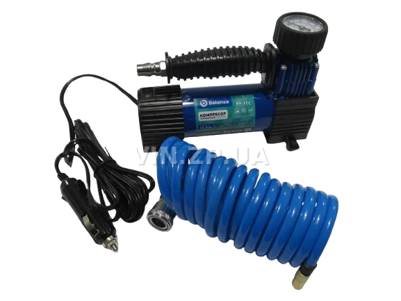 Компрессор автомобильный BALANSA 150 Вт, 10 Атм, 35 л/мин, в прикуриватель, съёмный спиральный шланг до 3м , провод 3м 2
