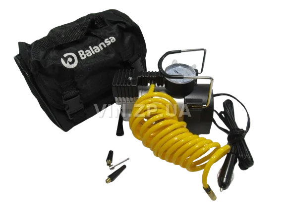Компрессор автомобильный BALANSA 150 Вт, 10 Атм, 35 л/мин, в прикуриватель, спиральный шланг до 3м , провод 3м