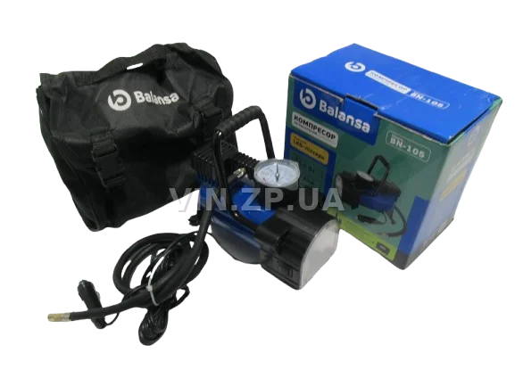 Компрессор автомобильный BALANSA ЛЮКС 150 Вт, 10 Атм, 35 л/мин, в прикуриватель, с фонарём, шланг 1м , провод 3м 4