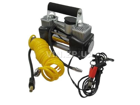 Компрессор автомобильный BALANSA 200 Вт, 2-поршня ,10 Атм, 60 л/мин, зажимы на АКБ, с фонарем,съёмный спиральный.шланг до 5 м, провод 3м 2