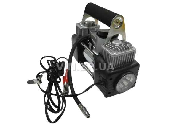 Компрессор автомобильный BALANSA 200 Вт, 2-поршня ,10 Атм, 60 л/мин, зажимы на АКБ, с фонарем,съёмный спиральный.шланг до 5 м, провод 3м 5