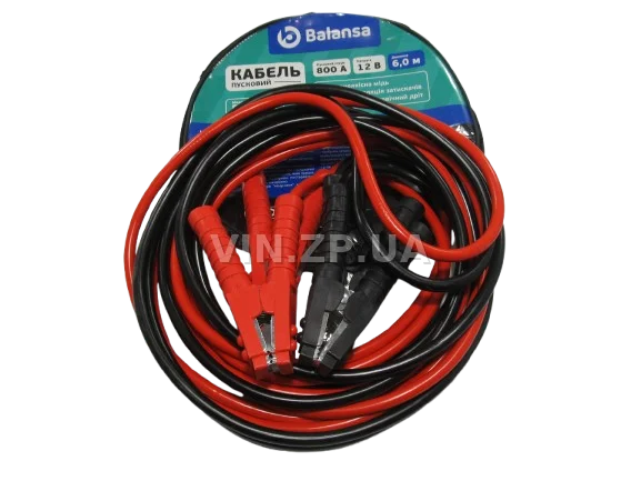 Стартовые провода прикуривания 800A BALANSA 6.0м, комплект 2 шт, клеммы в полной изоляции, сумка